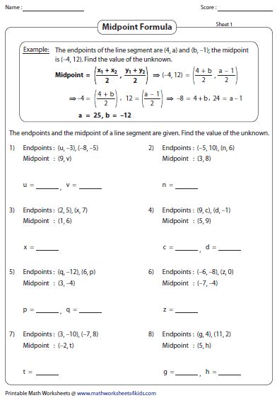 the midpoint formula worksheet answers show work